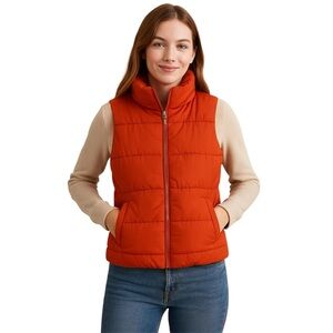 OLD NAVY Orange Quilted Puffy Puffer Vest Pockets Zipper Size Small
